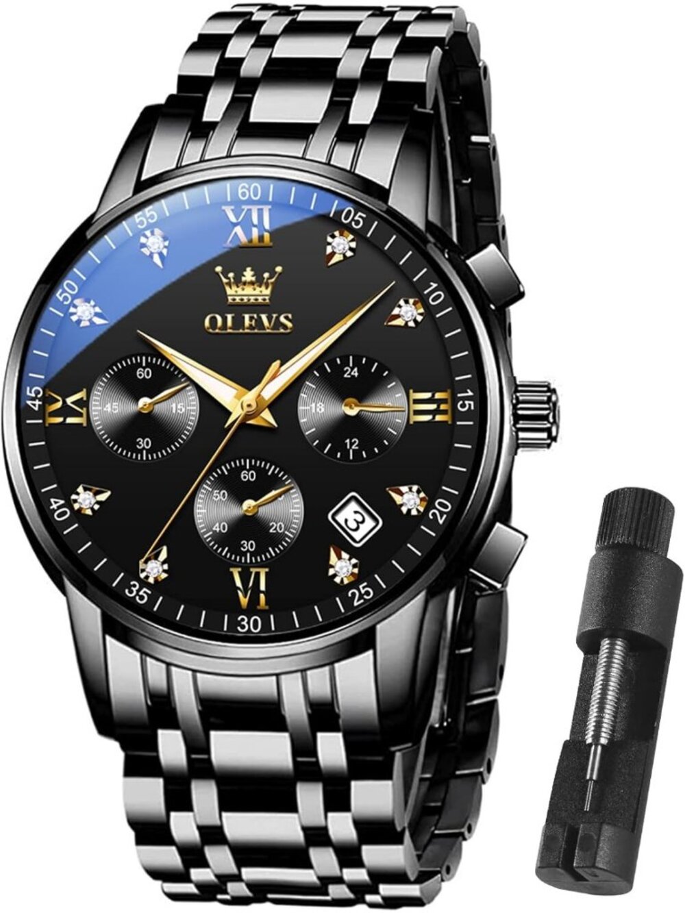 Olevs Men's All Black Multifunction Waterproof Luminous Chronograph Wrist Watch